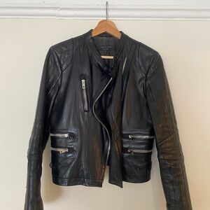 Rag & Bone Black Leather Moto Jacket with Quilted Details